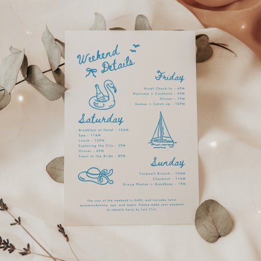 Modern Script Lake Bachelorette Weekend Details エンクロージャーカード