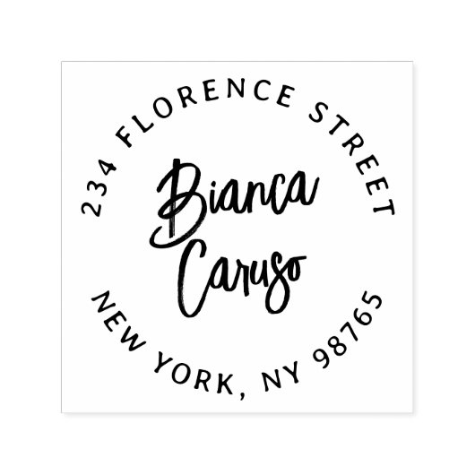 Modern Script Lettering Name Round Return Address セルフインキングスタンプ (デザイン)