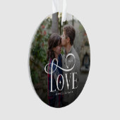 Modern Script Love Custom Engaged Couples Photo オーナメント (正面)