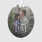 Modern Script Love Custom Engaged Couples Photo オーナメント (正面)