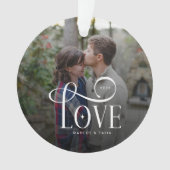 Modern Script Love Custom Engaged Couples Photo オーナメント (正面)