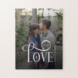 Modern Script Love Custom Engaged Couples Photo ジグソーパズル