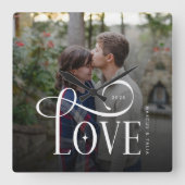 Modern Script Love Custom Engaged Couples Photo スクエア壁時計 (正面)