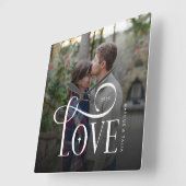 Modern Script Love Custom Engaged Couples Photo スクエア壁時計 (傾斜)