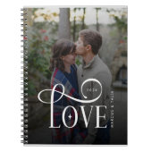 Modern Script Love Custom Engaged Couples Photo ノートブック (正面)