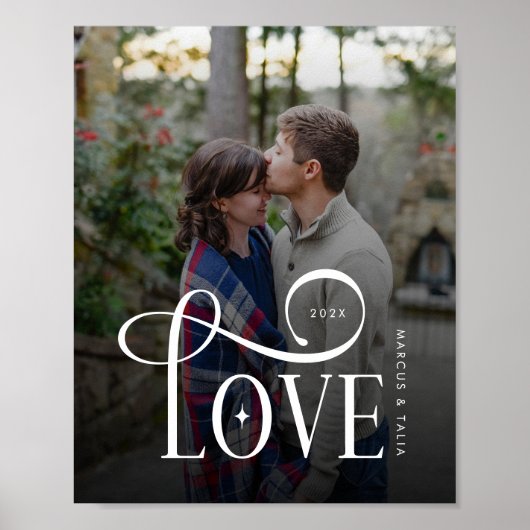 Modern Script Love Custom Engaged Couples Photo ポスター (正面)