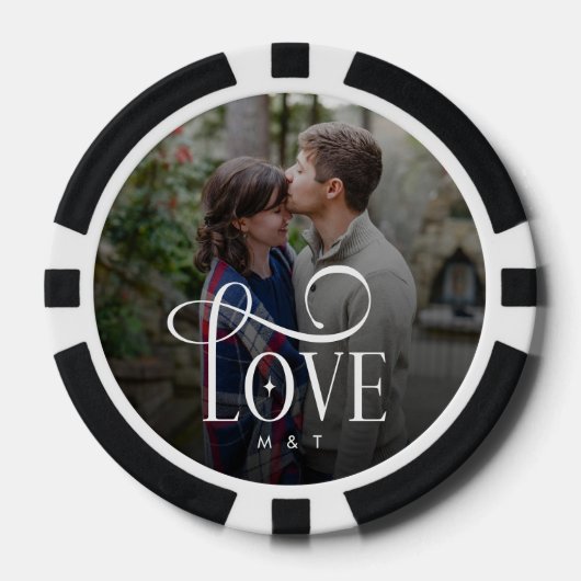 Modern Script Love Custom Engaged Couples Photo ポーカーチップ (正面)
