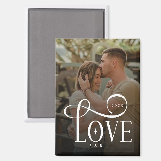 Modern Script Love Custom Engaged Couples Photo マグネット (正面/裏面)