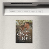 Modern Script Love Custom Engaged Couples Photo マグネット (インサイチュ (食洗機))