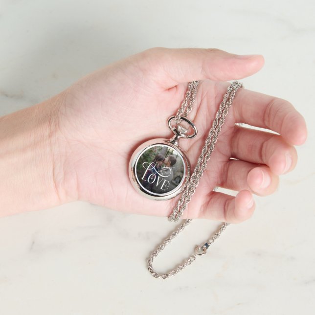 Modern Script Love Custom Engaged Couples Photo 腕時計 (手)