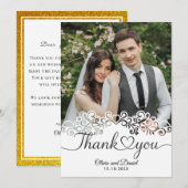 Modern Script Love Heart Wedding Flat Thank You サンキューカード (正面/裏面)