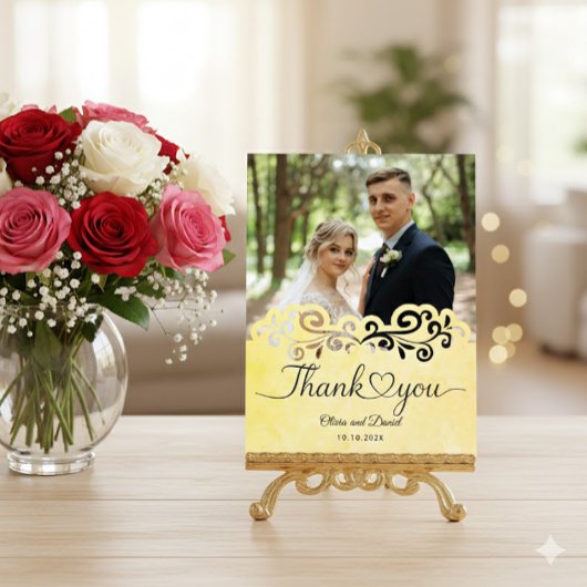 Modern Script Love Heart Wedding Flat Thank You ポストカード