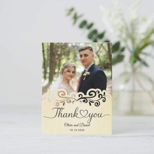Modern Script Love Heart Wedding Flat Thank You Po ポストカード (スタンド正面)