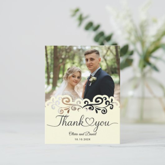 Modern Script Love Heart Wedding Flat Thank You Po ポストカード (スタンド正面)