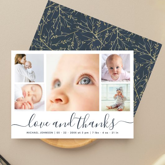 Modern Script Love & Thanks 5 Photos Baby Shower サンキューカード