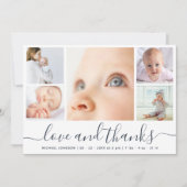 Modern Script Love & Thanks 5 Photos Baby Shower サンキューカード (正面)