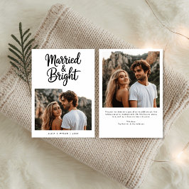 Modern Script Married & Bright Newlywed Photo シーズンカード