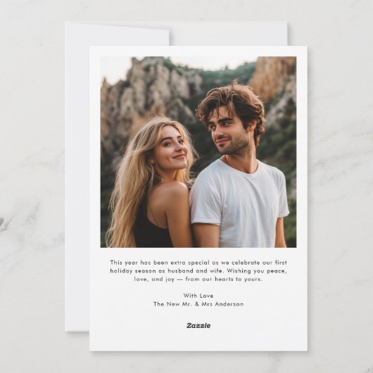 Modern Script Married & Bright Newlywed Photo シーズンカード (裏面)