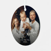 Modern script Merriest Christmas Holiday メタルオーナメント (正面左)