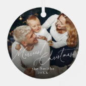 Modern script Merriest Christmas Holiday メタルオーナメント (裏面)