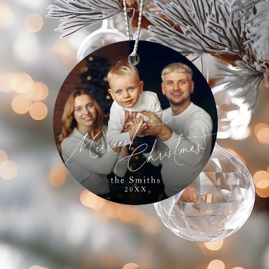 Modern script Merriest Christmas Holiday メタルオーナメント