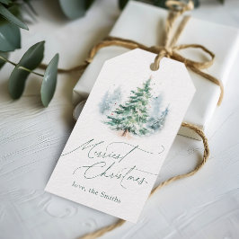 Modern Script Merriest Christmas Pine Tree ギフトタグ
