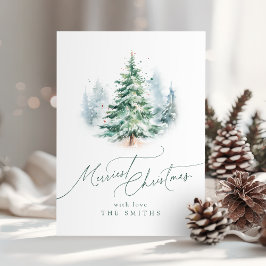 Modern Script Merriest Christmas Tree シーズンカード