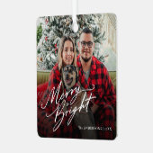 Modern Script Merry and Bright Christmas Photo メタルオーナメント (正面左)