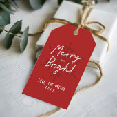 Modern Script Merry & Bright Snowflakes Christmas ギフトタグ
