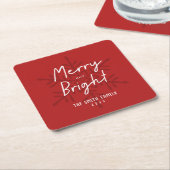 Modern Script Merry & Bright Snowflakes Christmas スクエアペーパーコースター (アングル)
