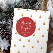 Modern Script Merry & Bright Snowflakes Christmas ラウンドシール
