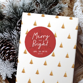 Modern Script Merry & Bright Snowflakes Christmas ラウンドシール