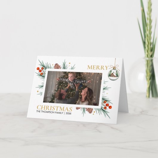 Modern Script Merry Christmas Family Photo Custom  カード (正面)