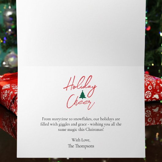 Modern Script Merry Christmas Family Photo Custom  カード