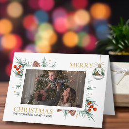 Modern Script Merry Christmas Family Photo Custom  カード