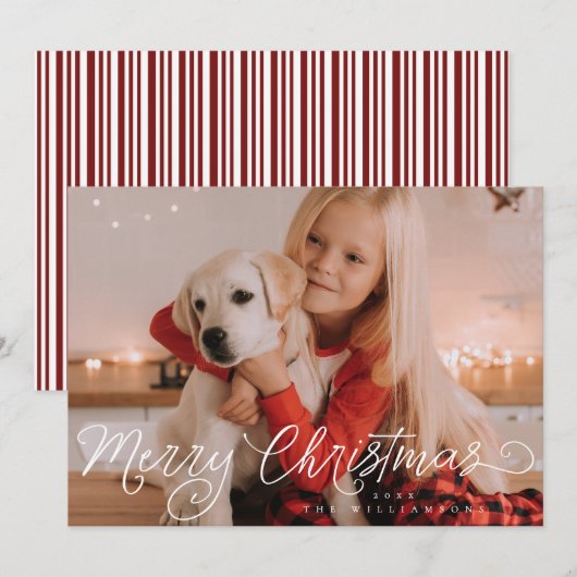 Modern Script Merry Christmas photo シーズンカード (正面/裏面)