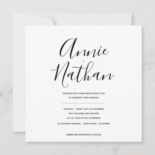 Modern Script Minimal Black & White Wedding Invite (正面)