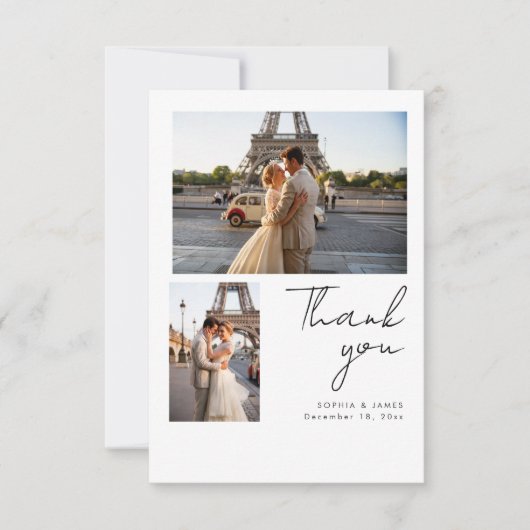 Modern Script Minimal Destination Photo Wedding サンキューカード (正面)