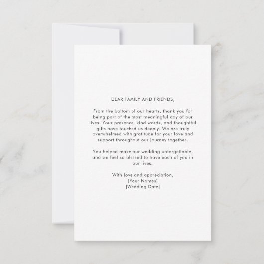 Modern Script Minimal Destination Photo Wedding サンキューカード (裏面)