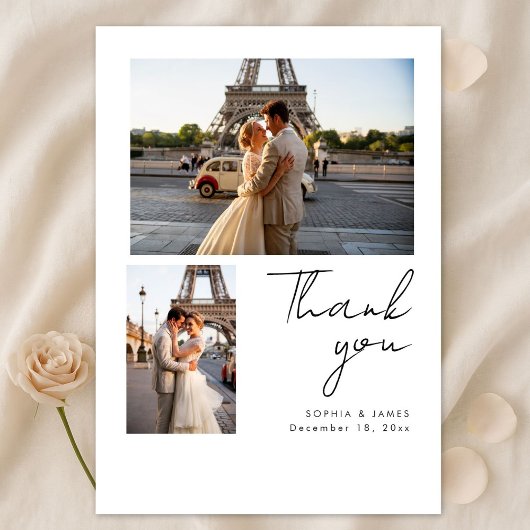 Modern Script Minimal Destination Photo Wedding サンキューカード