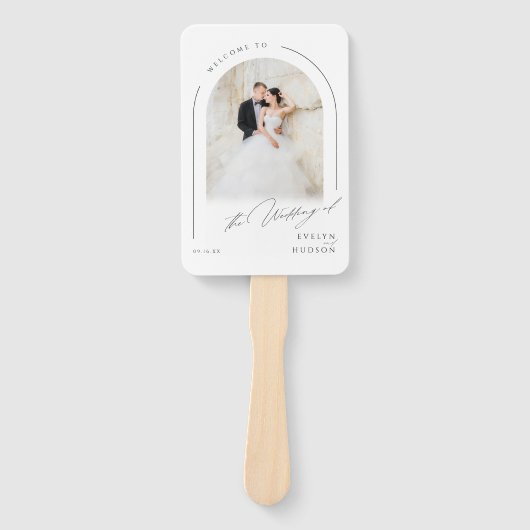 Modern Script Minimal Photo Arch Wedding Programs ハンドファン (正面)