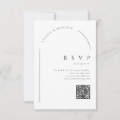 Modern Script Minimal Photo Arch Wedding QR code 出欠カード (正面)