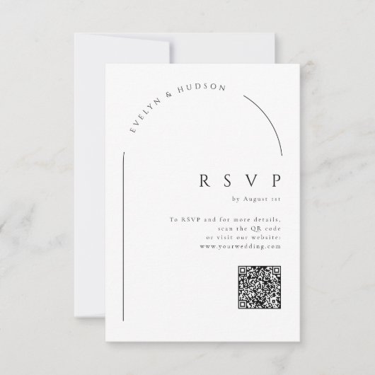 Modern Script Minimal Photo Arch Wedding QR code 出欠カード (正面)