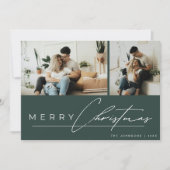Modern Script Minimal Photo Green Merry Christmas シーズンカード (正面)