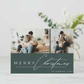 Modern Script Minimal Photo Green Merry Christmas シーズンカード (スタンド正面)