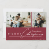 Modern Script Minimal Photo Red Merry Christmas シーズンカード (正面)