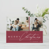Modern Script Minimal Photo Red Merry Christmas シーズンカード (スタンド正面)