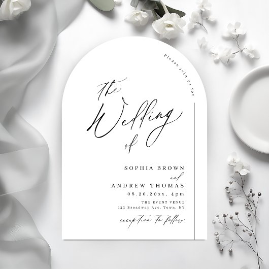 Modern script minimalist arch wedding 招待状