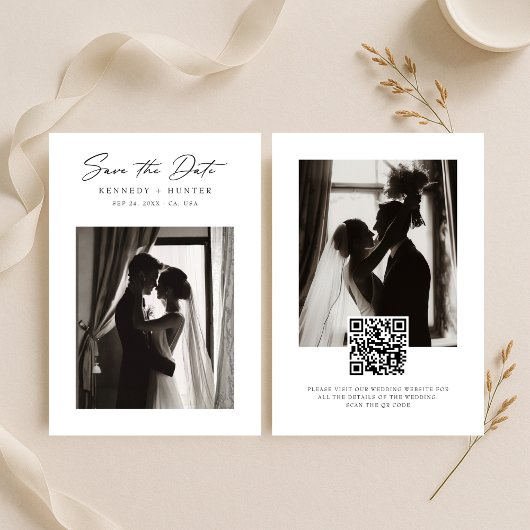 Modern Script Minimalist Elegant Wedding Photo セーブザデート