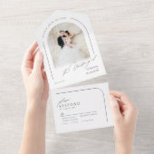 Modern Script Minimalist Photo Arch Wedding オールインワン招待状 (貼ってはがせる)